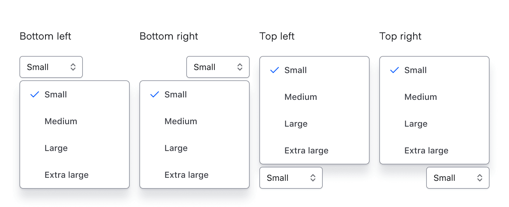Showing the different list positions (left, right + top and bottom)